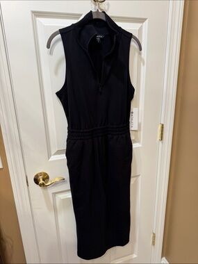 Athleta Black Sleeveless Zip-Up Midi Dress with Elastic Waist